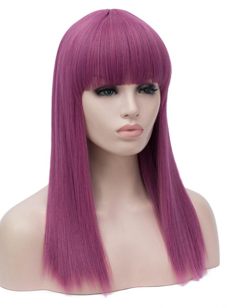 Pearly Purple Straight With Bang Non Lace Wefted Wig - Synthetic Wigs ...