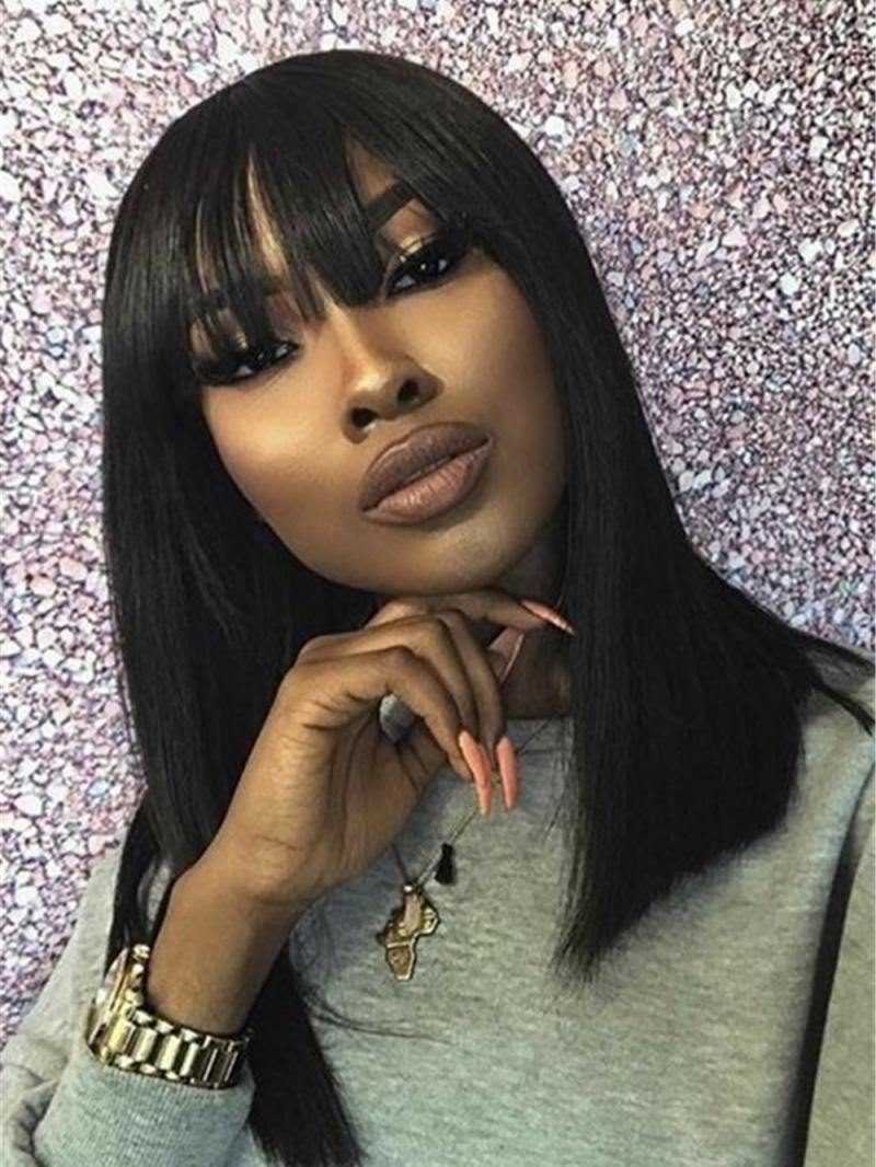 human hair wig with fringe