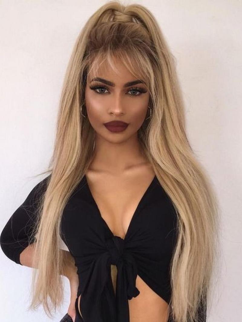 Natural Ombre Blonde Straight Full Lace Human Hair Custom Wig