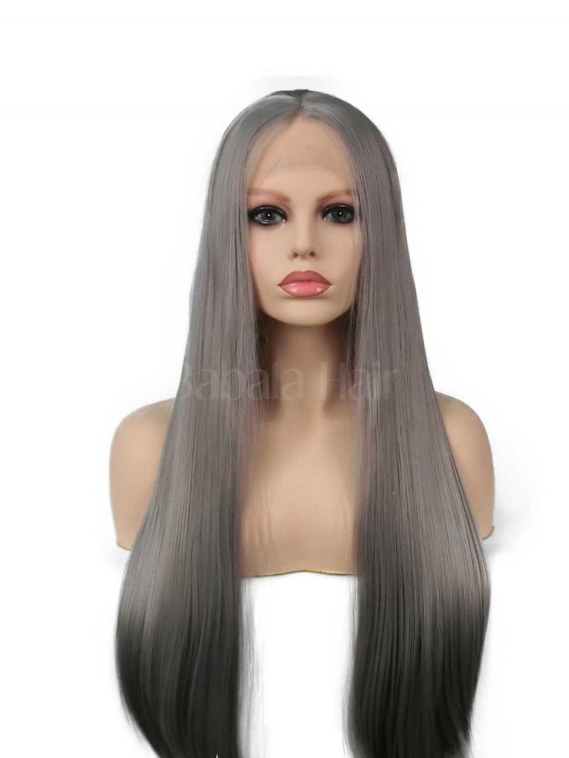 Punk Metal Silver Grey Long Straight Lace Front Wig - Synthetic Wigs ...