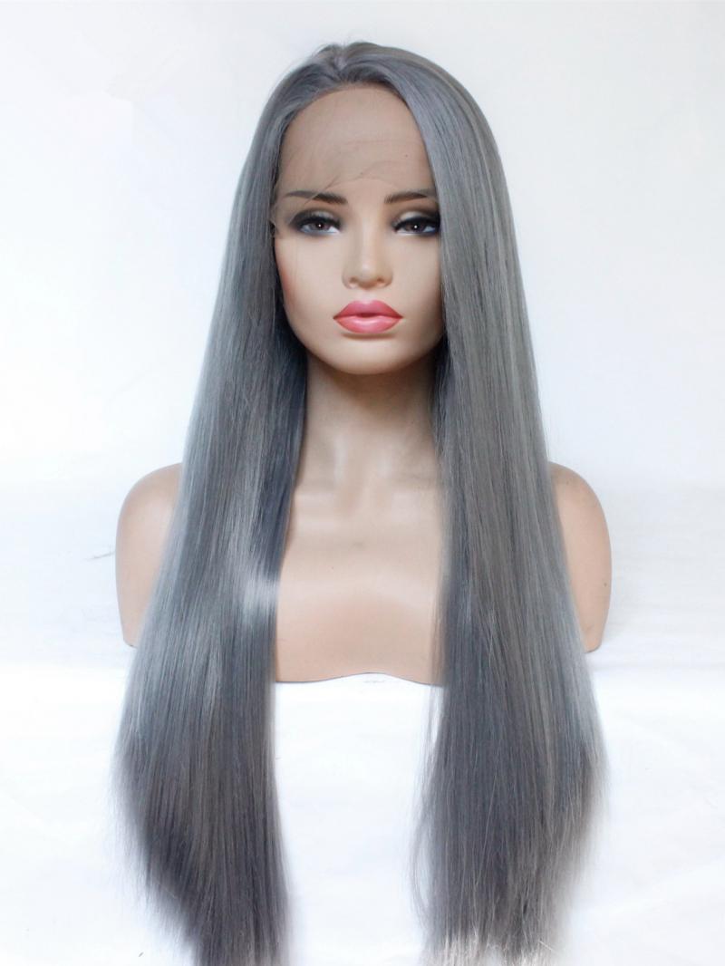 Dark Grey Long Straight Lace Front Wig Synthetic Wigs Babalahair