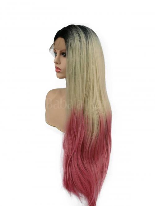 1B Blonde to Pink Long Straight Lace Front Wig - Synthetic Wigs ...