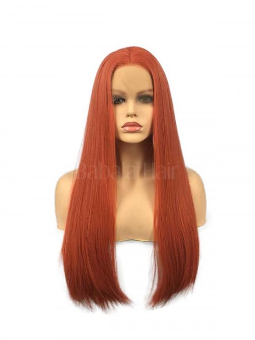 Cinnabar Red Long Straight Lace Front Wig - Synthetic Wigs - BabalaHair