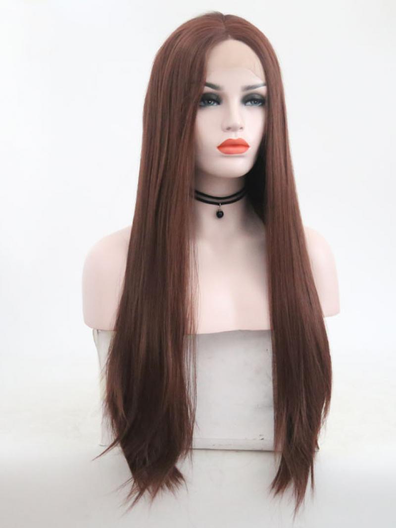 Dark Brown Long Straight Lace Front Wig - Synthetic Wigs - BabalaHair
