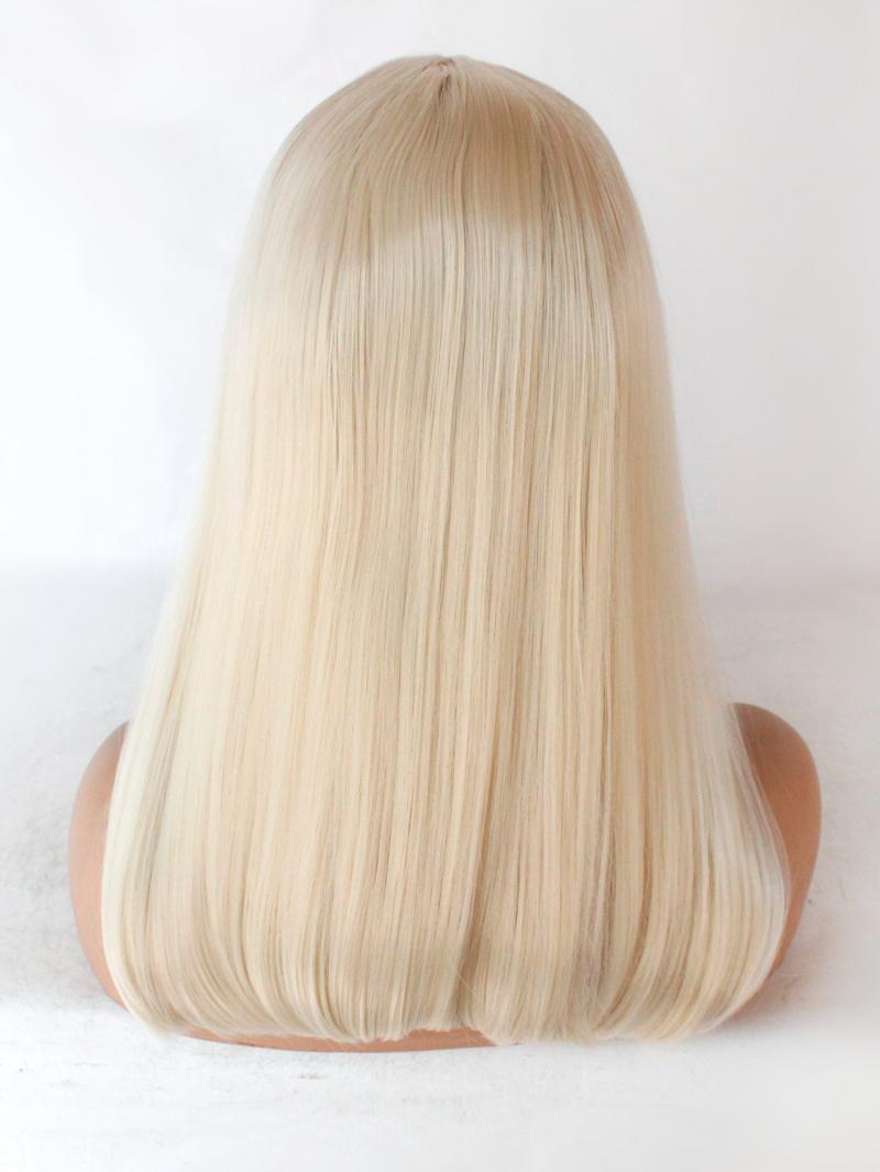 T0809 Platinum Blonde Shoulder Length Straight Lace Front Wig