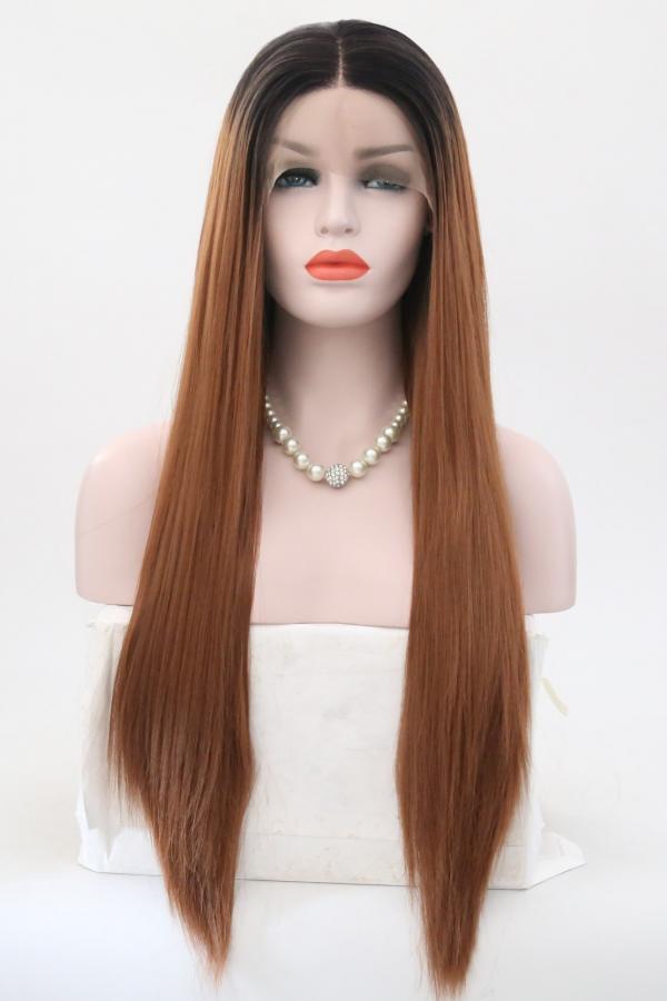 Brown Ombre Color Super Long Straight Synthetic Lace Front Wig Synthetic Wigs Babalahair 9155