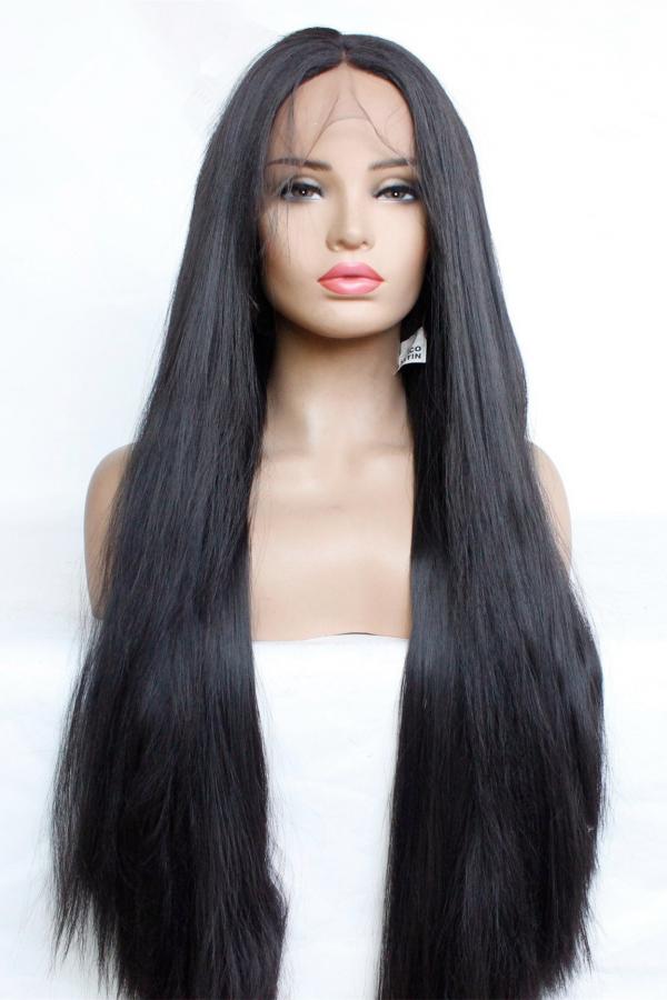 2 26 Inch Hand Made Classic Black Long Straight Full Lace Wig Synthetic Wigs BabalaHair
