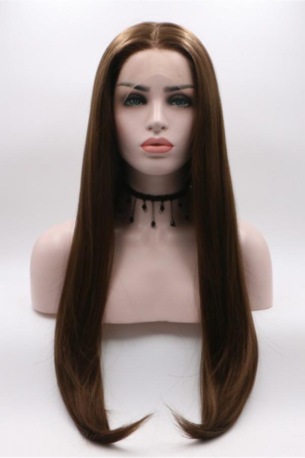 Chocolate Brown Long Straight Lace Front Wig Synthetic Wigs BabalaHair