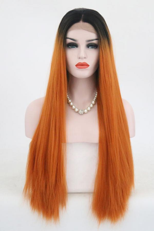1bt Orange Brown Long Straight Lace Front Wig - Synthetic Wigs - BabalaHair