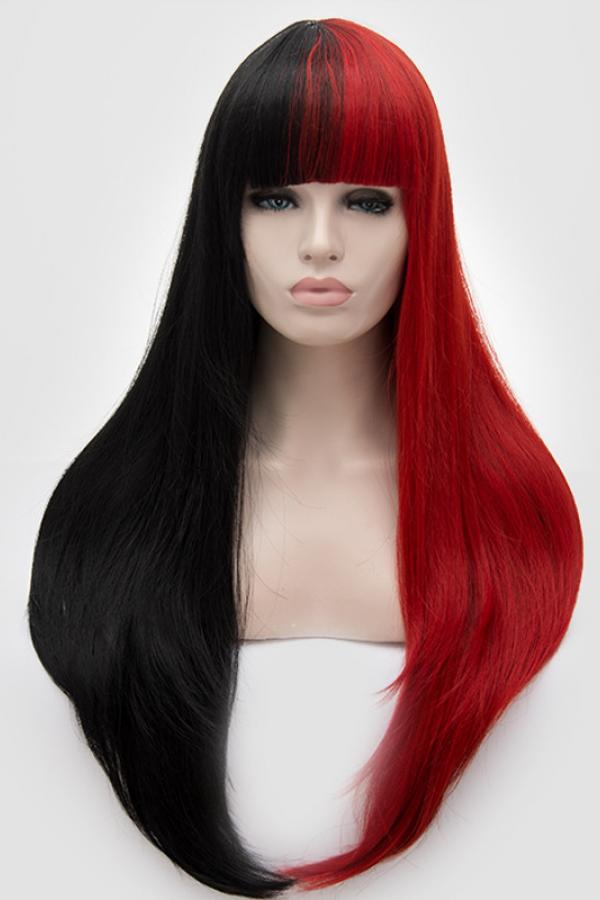 Half Black Half Red Long Straight Non Lace Wefted Wig Synthetic Wigs Babalahair 