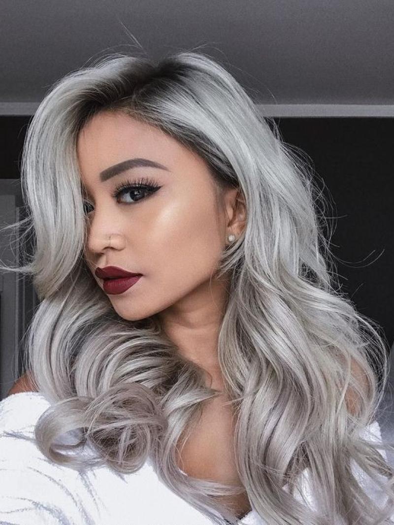 1BT Silver/Grey Long Wave Lace Front Virgin Human Hair Wig - Human Hair