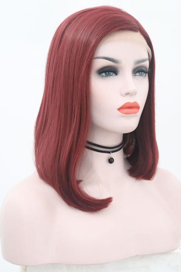 Wine Red Short Bob Lace Front Wig - Synthetic Wigs - BabalaHair
