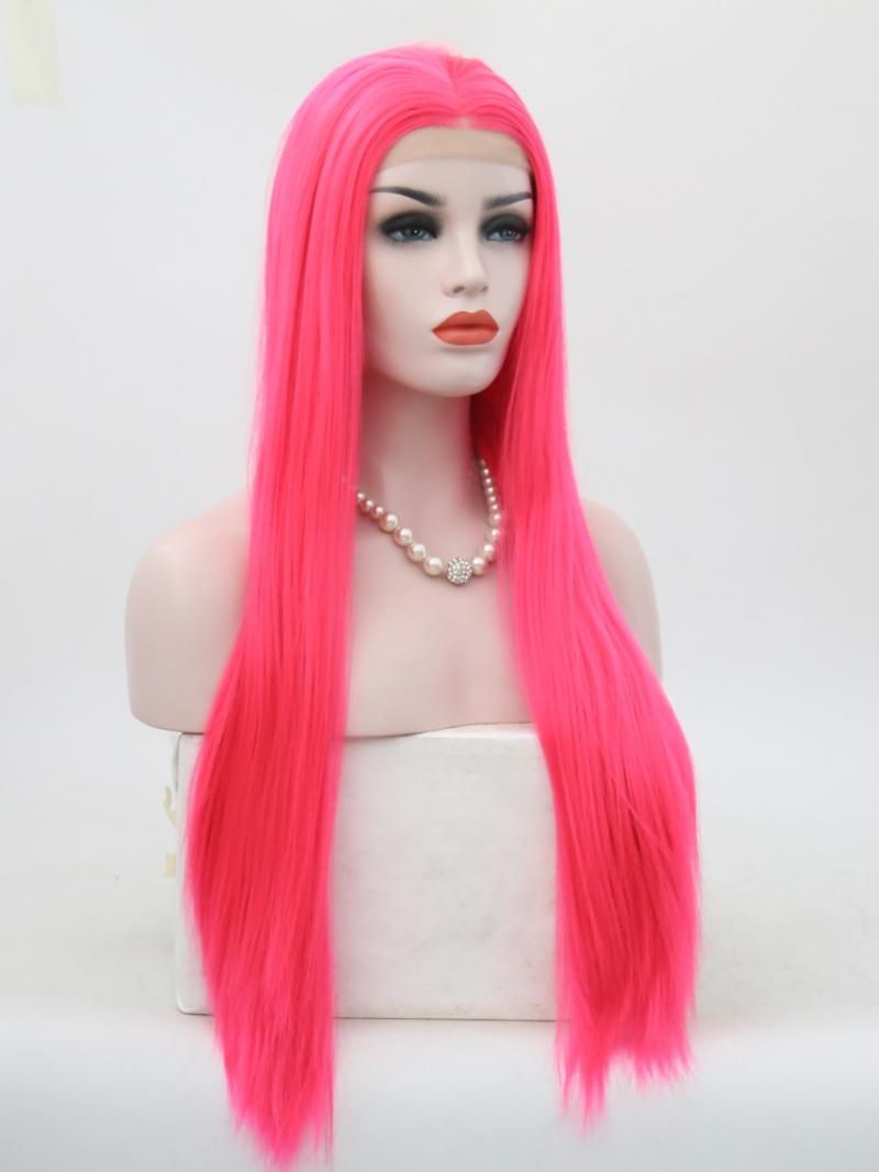 2315# Electrical Rose Pink Long Straight Lace Front Wig - Synthetic ...