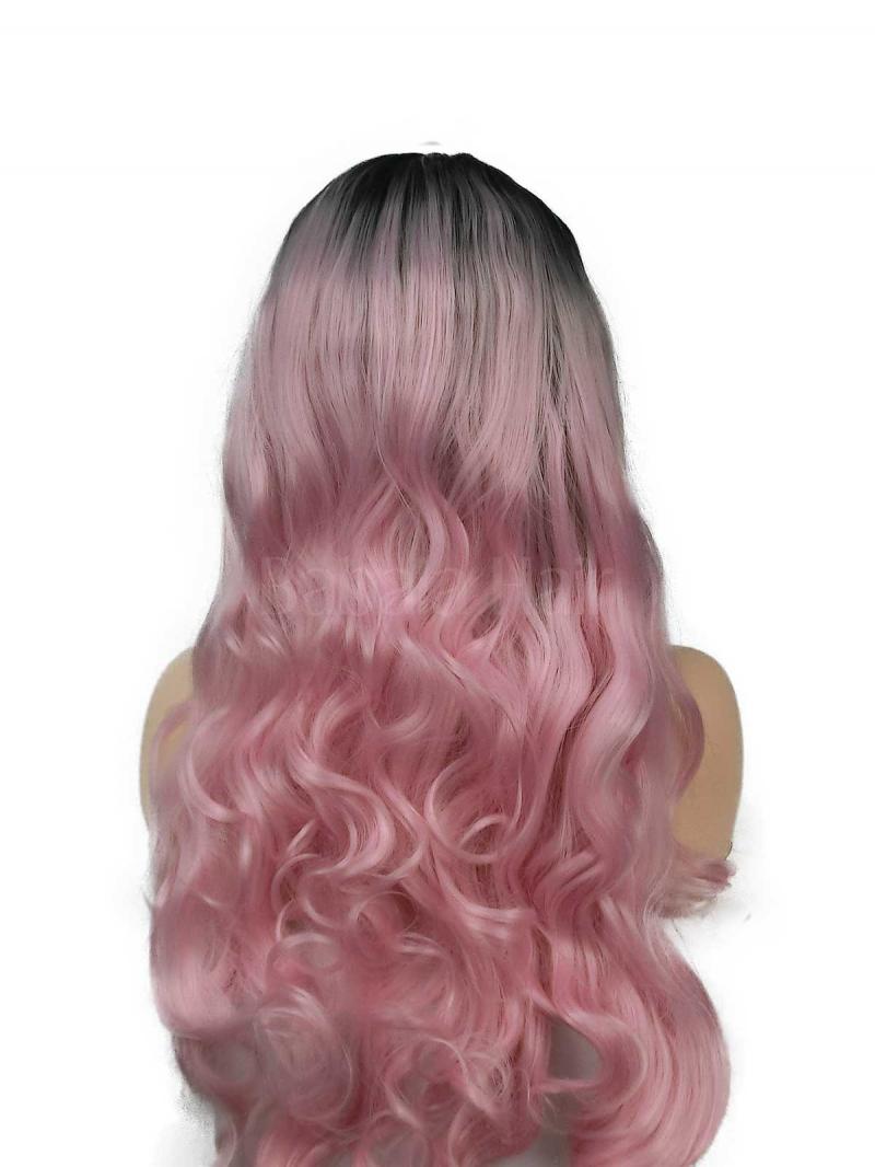 1bt Pink Long Wavy Lace Front Wig - Synthetic Wigs - BabalaHair
