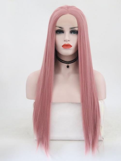 Sweet Pink Long Straight Lace Front Wig - Synthetic Wigs - BabalaHair