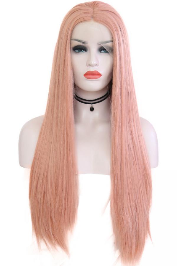 1532 Candy Pink Long Straight Lace Front Wig Synthetic Wigs BabalaHair