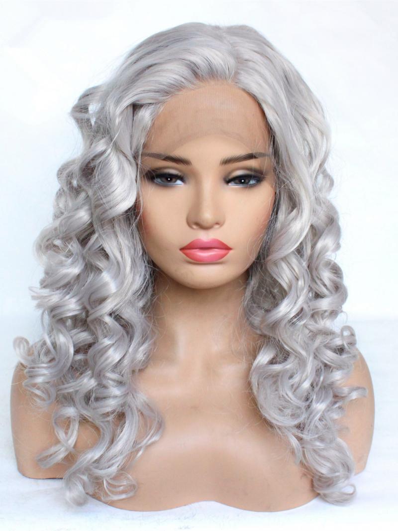 T4503 Grey Curly Lace Front Wig Synthetic Wigs Babalahair
