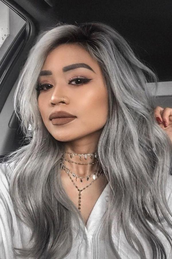 1BT Silver/Grey Long Wave Lace Front Virgin Human Hair Wig - Human Hair