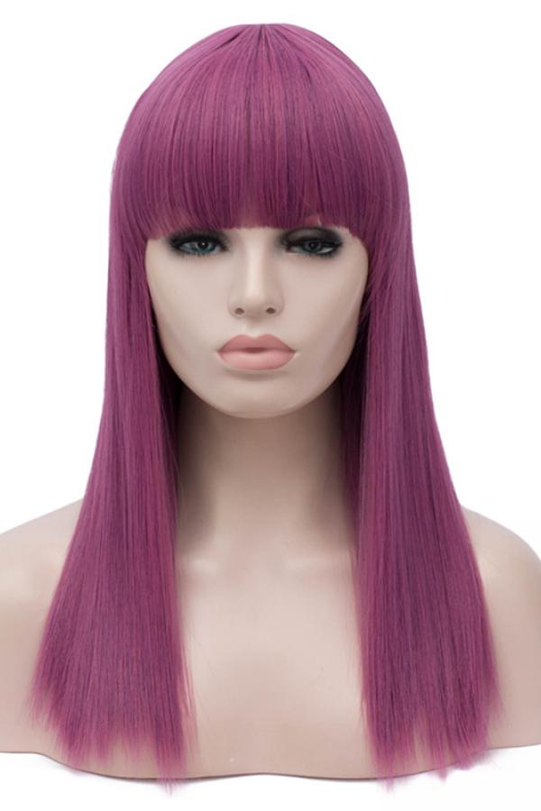 Pearly Purple Straight With Bang Non Lace Wefted Wig - Synthetic Wigs ...