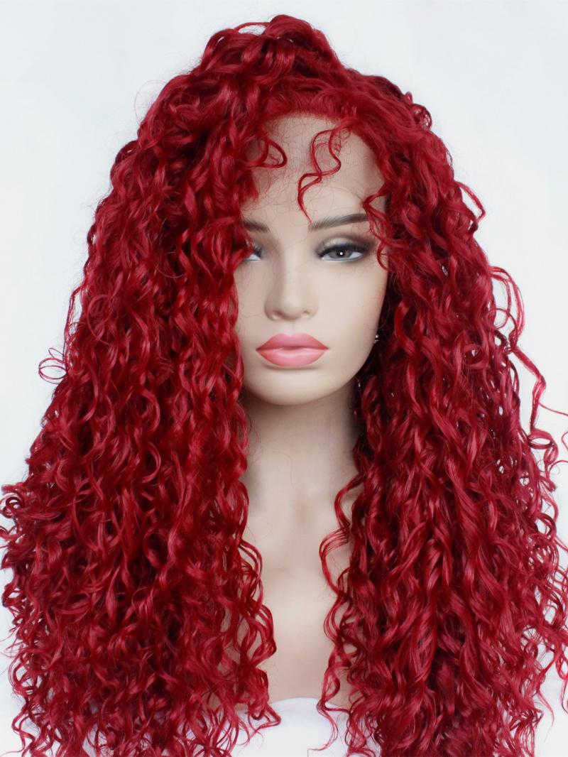 Sexy Wine Red Long Curly Lace Front Wig - Synthetic Wigs - BabalaHair
