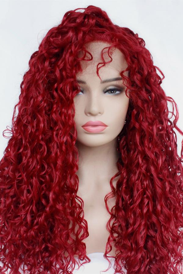 Sexy Wine Red Long Curly Lace Front Wig - Synthetic Wigs - BabalaHair