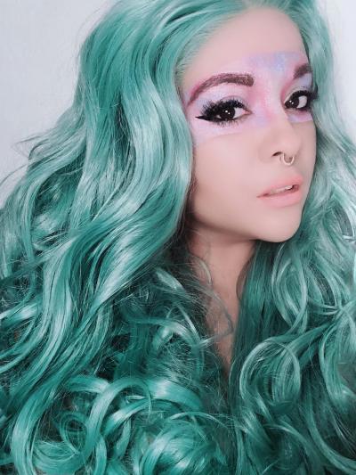 Pastel Mint Green Long Body Wavy Natural Parting Style Synthetic Lace ...