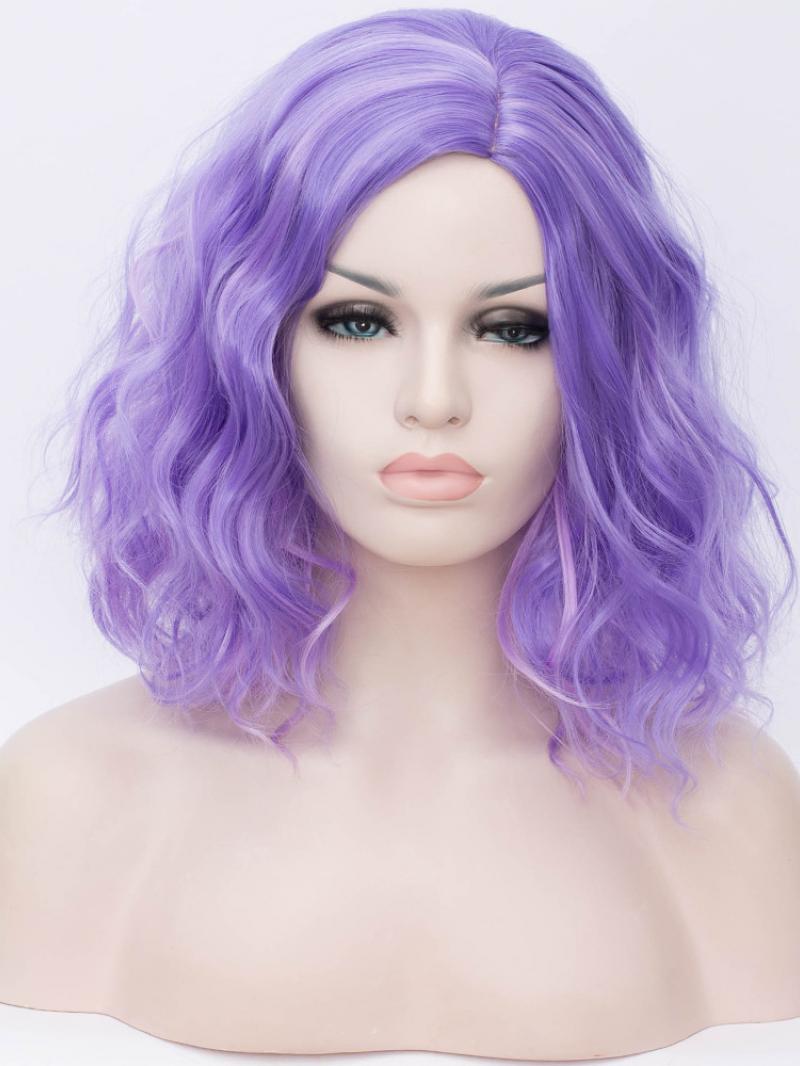 Ombre Purple Bob Wavy Non Lace Wefted Wig Synthetic Wigs Babalahair 